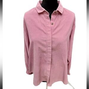 Dividends 100% cotton ladies button-up collared shirt-SZ 40‎ muted pink corduroy
